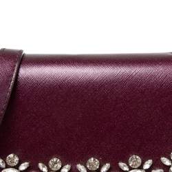 Pre Owned Michael Kors Metallic Purple Leather AVA Crystals Top Handle Bag