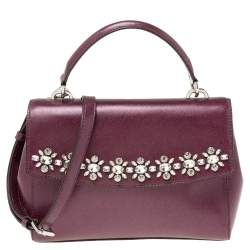 Pre Owned Michael Kors Metallic Purple Leather AVA Crystals Top Handle Bag