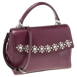 Pre Owned Michael Kors Metallic Purple Leather AVA Crystals Top Handle Bag