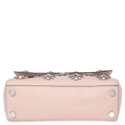 Pre Owned Michael Kors Beige Saffiano Leather Small Ava Crystals Embellished Top Handle Bag