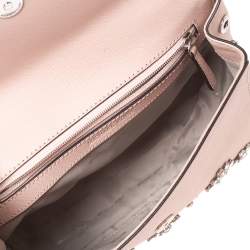 Pre Owned Michael Kors Beige Saffiano Leather Small Ava Crystals Embellished Top Handle Bag