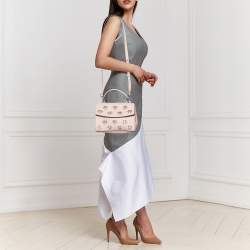 Pre Owned Michael Kors Beige Saffiano Leather Small Ava Crystals Embellished Top Handle Bag