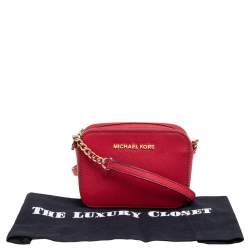 Pre Owned MICHAEL Michael Kors Red Saffiano Leather Jet Set Camera Crossbody Bag