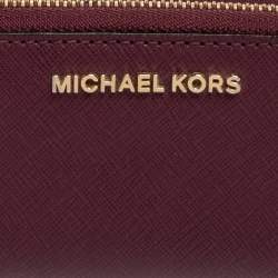 مملوكة مسبقًا محفظة ما يكل كورس كومباكت سحاب ملتف مزدوج جلد سافيانو عنابي