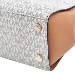 Pre Owned حقيبة يد توتس مايكل كورس صوفيا جلد وكانفاس مقوى بشعار الماركة أبيض/بني