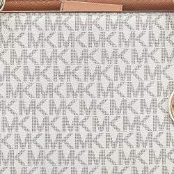 Pre Owned حقيبة يد توتس مايكل كورس صوفيا جلد وكانفاس مقوى بشعار الماركة أبيض/بني