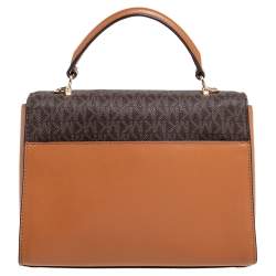 Pre Owned Michael Kors Tri Color Monogram Coated Canvas And Leather Kinsley Top Handle Bag