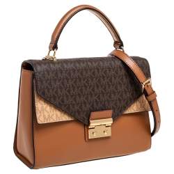 Pre Owned Michael Kors Tri Color Monogram Coated Canvas And Leather Kinsley Top Handle Bag
