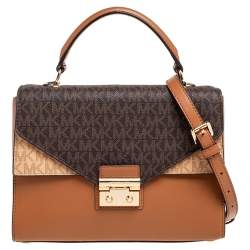 Pre Owned Michael Kors Tri Color Monogram Coated Canvas And Leather Kinsley Top Handle Bag