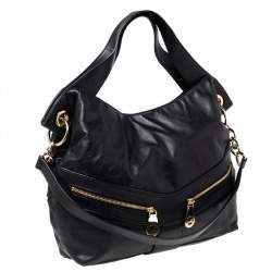 Pre Owned MICHAEL Michael Kors Black Leather Double Zip Pocket Hobo