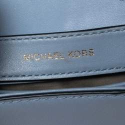 Pre Owned Michael Kors Two Tone Blue Leather Mini Whitney Top Handle Bag