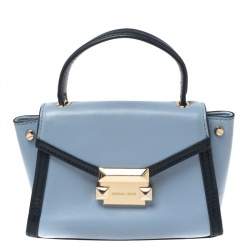 Pre Owned Michael Kors Two Tone Blue Leather Mini Whitney Top Handle Bag