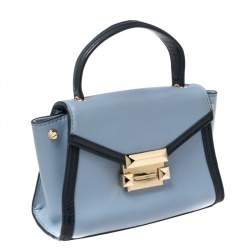 Pre Owned Michael Kors Two Tone Blue Leather Mini Whitney Top Handle Bag