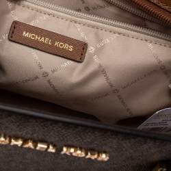 Pre Owned حقيبة ساتشل مايكل كورس سيلما جلد  وكانفاس مقوى بني متوسطة