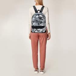 Pre Owned Michael Kors Black/Silver Camouflage Nylon and Leather Kent Backpack