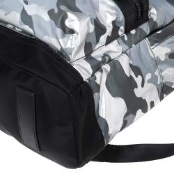 Pre Owned Michael Kors Black/Silver Camouflage Nylon and Leather Kent Backpack