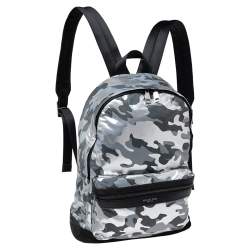 Pre Owned Michael Kors Black/Silver Camouflage Nylon and Leather Kent Backpack