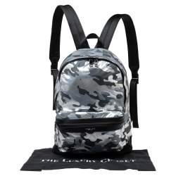 Pre Owned Michael Kors Black/Silver Camouflage Nylon and Leather Kent Backpack