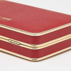 Pre Owned Michael Kors Red Saffiano Leather Minaudiere Clutch