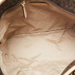 Pre Owned Michael Kors Beige/Brown Signature Coated Canvas and Leather Medium Jet Set Tote