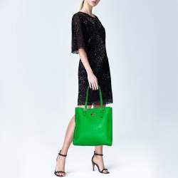 Pre Owned Michael Kors Green Leather Large Jet Set Travel Tote