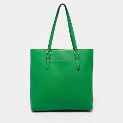 Pre Owned Michael Kors Green Leather Large Jet Set Travel Tote