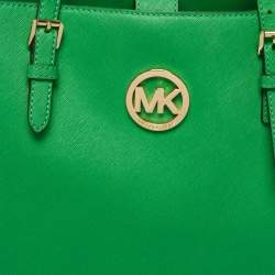 Pre Owned Michael Kors Green Leather Large Jet Set Travel Tote