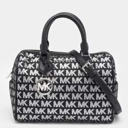 Pre Owned Michael Kors Black Jacquard And Leather Bedford Boston Bag