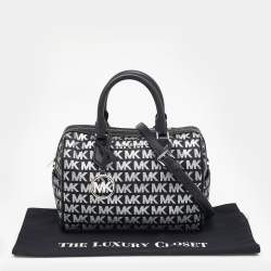 Pre Owned Michael Kors Black Jacquard And Leather Bedford Boston Bag