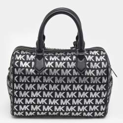 Pre Owned Michael Kors Black Jacquard And Leather Bedford Boston Bag