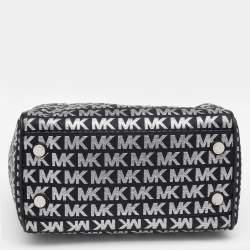 Pre Owned Michael Kors Black Jacquard And Leather Bedford Boston Bag