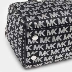 Pre Owned Michael Kors Black Jacquard And Leather Bedford Boston Bag