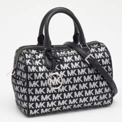 Pre Owned Michael Kors Black Jacquard And Leather Bedford Boston Bag