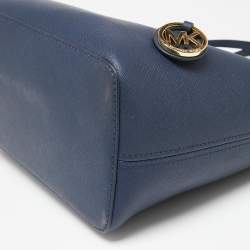 Pre Owned Michael Kors Navy Blue Leather Small Jet Set Travel Tote