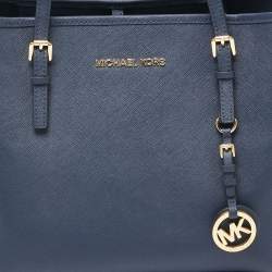 Pre Owned Michael Kors Navy Blue Leather Small Jet Set Travel Tote