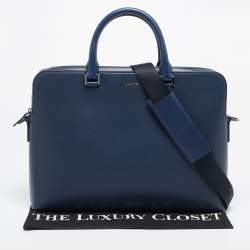 Pre Owned Michael Kors Navy Blue Leather Harrison Briefcase