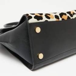 Pre Owned MICHAEL Michael Kors Black/Brown Leopard Print Calf Hair and Leather Hamilton Tote