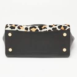 Pre Owned MICHAEL Michael Kors Black/Brown Leopard Print Calf Hair and Leather Hamilton Tote