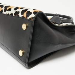 Pre Owned MICHAEL Michael Kors Black/Brown Leopard Print Calf Hair and Leather Hamilton Tote