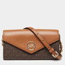 MICHAEL Michael Kors Brown Signature Coated Canvas And Leather Wallet on Chain