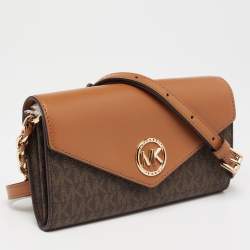 MICHAEL Michael Kors Brown Signature Coated Canvas And Leather Wallet on Chain