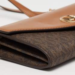 MICHAEL Michael Kors Brown Signature Coated Canvas And Leather Wallet on Chain