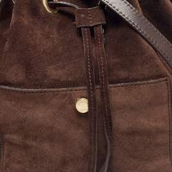 Pre Owned Michael Kors Dark Brown Suede and Leather Greenwich Bucket Bag