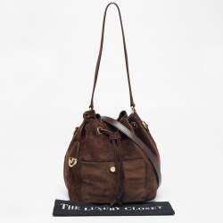 Pre Owned Michael Kors Dark Brown Suede and Leather Greenwich Bucket Bag