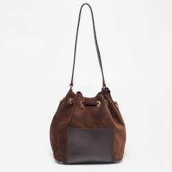 Pre Owned Michael Kors Dark Brown Suede and Leather Greenwich Bucket Bag