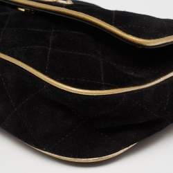Pre Owned MICHAEL Michael Kors Black/Gold Quilted Suede Jet Set Chain Flap Shoulder Bag