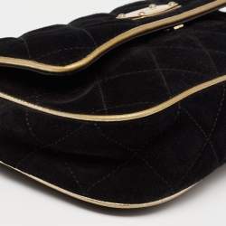 Pre Owned MICHAEL Michael Kors Black/Gold Quilted Suede Jet Set Chain Flap Shoulder Bag