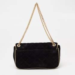 Pre Owned MICHAEL Michael Kors Black/Gold Quilted Suede Jet Set Chain Flap Shoulder Bag