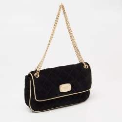 Pre Owned MICHAEL Michael Kors Black/Gold Quilted Suede Jet Set Chain Flap Shoulder Bag