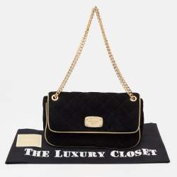 Pre Owned MICHAEL Michael Kors Black/Gold Quilted Suede Jet Set Chain Flap Shoulder Bag